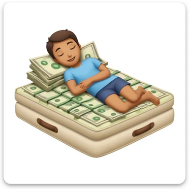happy person napping on mattress of money sticker