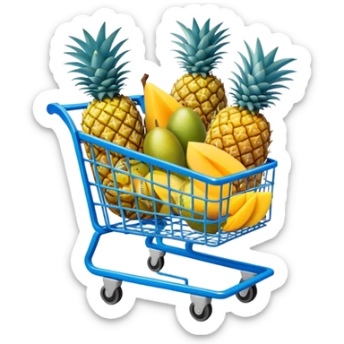 pineapples, mango and passion fruit in a blue Shopping cart  sticker