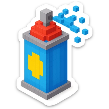 voxel style isometric spray paint can, blue color sticker