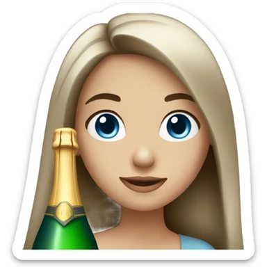 girl with long dark brown hair and grey-blue eyes with bottle of champagne  sticker