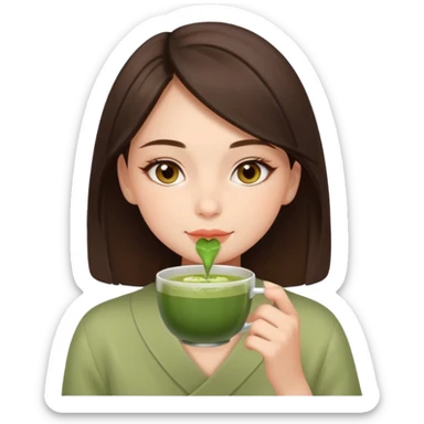 beautiful brunette , with light brown eyes (let's call her kami), sipping matcha sticker