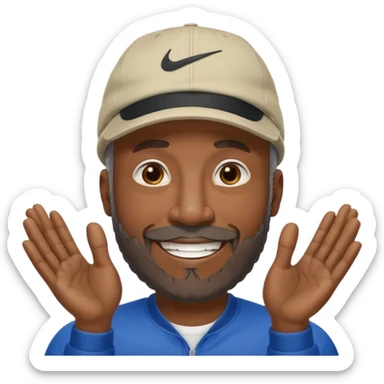 OLDER BLACK MAN WITH LOW CUT BEARD AND A NIKE HAT SAYING WHO CARES?! MOTIONING HANDS  sticker