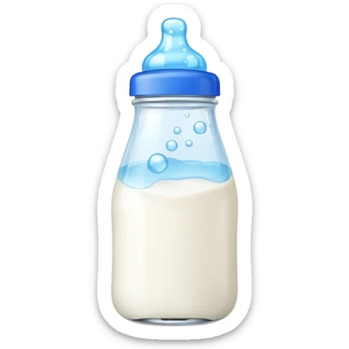 baby Milk bottle with blue cap and bubbles sticker