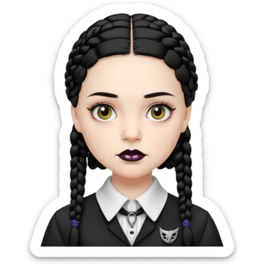 wednesday addams face with 2 braids in her nevermore high uniform sticker