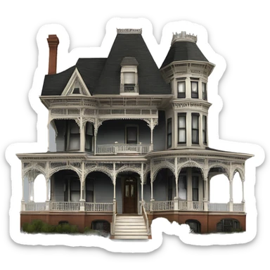 Side view Victorian style . Extra large Haunted Addams 8 story tall house. Wraparound porches porticos sticker