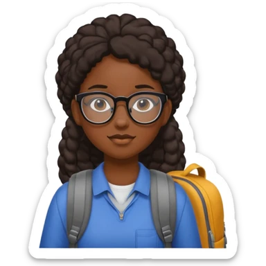 student black girl wearing glasses with backpack sticker