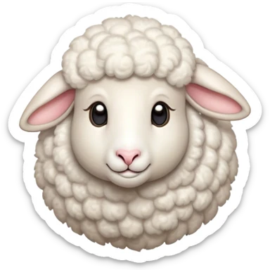 Cinematic Cute Sheep Portrait Emoji, Head tilted playfully and inquisitively, featuring a fluffy, pristine white fleece with soft, perky ears, round, sparkling gentle eyes filled with curiosity, Simplified yet irresistibly adorable features, highly detailed, glowing with a warm, friendly glow, high shine, affectionate and mellow, stylized with a touch of pastoral whimsy, bright and endearing, soft glowing outline, capturing the essence of a mischievous yet loving sheep, so playful it feels like it could graze out of the screen and into your arms! sticker