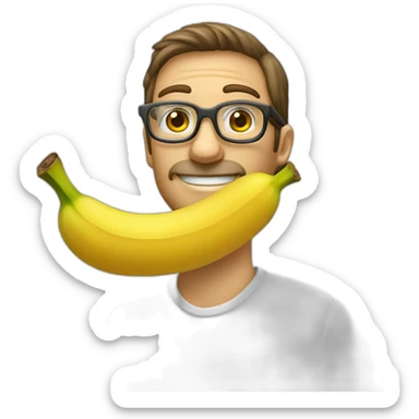 Uomo pelato con occhiali e pizzetto lancia una banana sticker