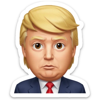 Donald Trump, 4K photo-realistic, round face, extremely lifelike skin and features, polished finish, sly and foxy expression, clean background, indistinguishable from a real picture sticker