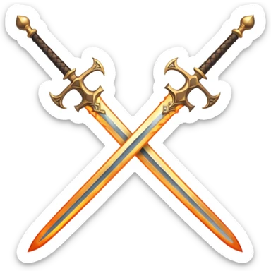 Two powerful on fire fully golden fiery royal crossed swords sticker