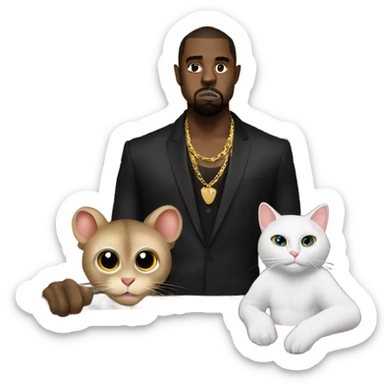 monkey at a casino with a cat and kanye west sticker