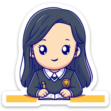 cute cartoon girl with long hair in a school uniform sticker