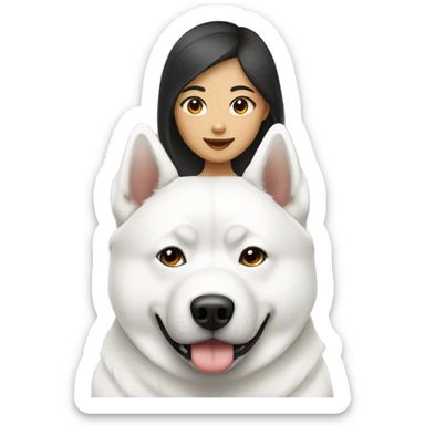 Asian girl with white Akita  sticker