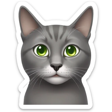 Gray cat with white chin gazing indoors with green eyes  sticker
