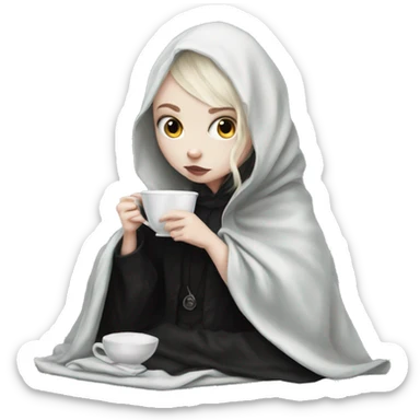 gothic pale Girl drinking tea with blanket on sticker