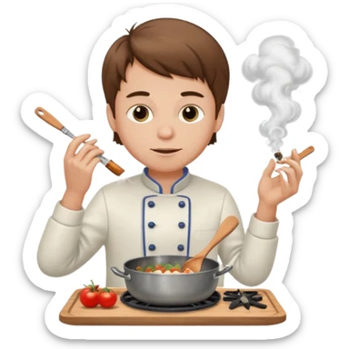 A brown haired white skinned boy cooking and smoking  sticker
