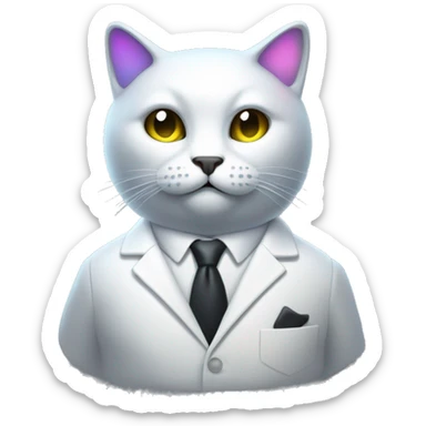 Dark iridescent cat wearing white business suit glowing sticker