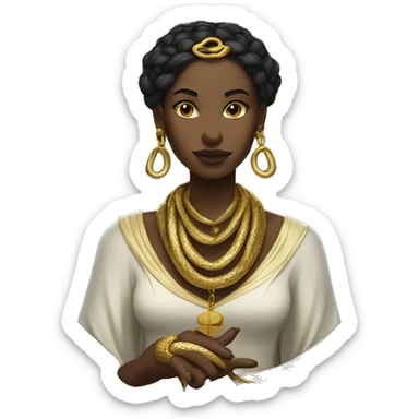 Priestess with golden snake worn as jewelry  sticker