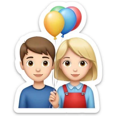 Boy and girl with balloons  sticker