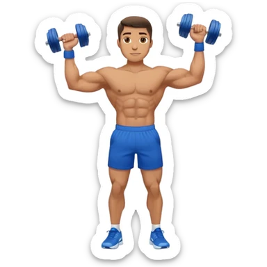 man with blue shorts doing side-lateral raise (T pose) with light dumbbells sticker