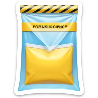 3D render of Yellow Tape inside a clear plastic evidence bag, sterile lighting, forensic crime scene aesthetic, plastic reflection. sticker