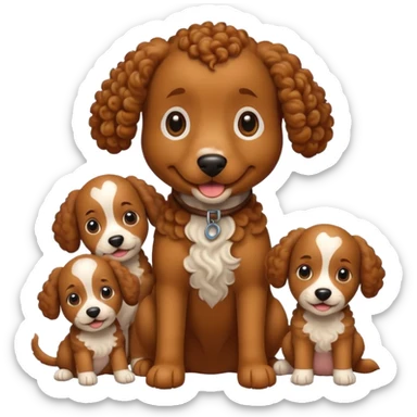 curly dog with its puppies sticker