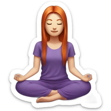 redhead white woman long medium straight hair, meditating on a violet blanket sticker