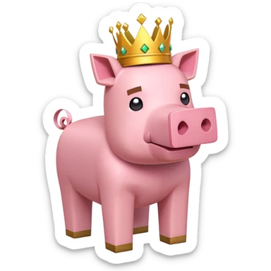 minecraft pig full body pink blocky animal with square head wearing a crown sticker