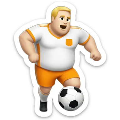 Fat white man play soccer orange sticker