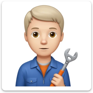 memoji style white man with short hair, holding a wrench, neutral background sticker