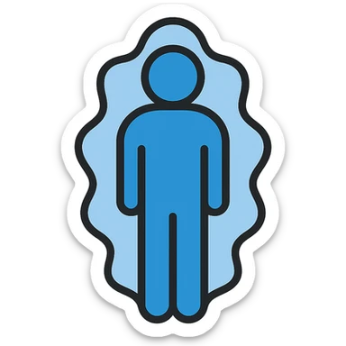 A blue person standing with a faint blue aura around them, representing poor aura. sticker