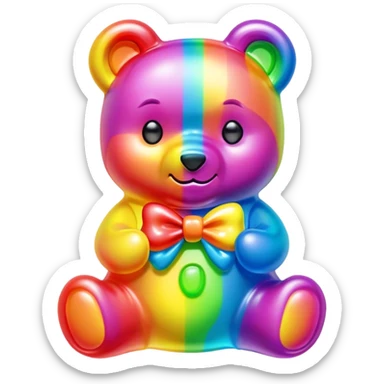 A neon rainbow girl gummy bear with bow sticker