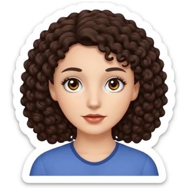 White woman with dark brown curly hair. and black eyes sticker