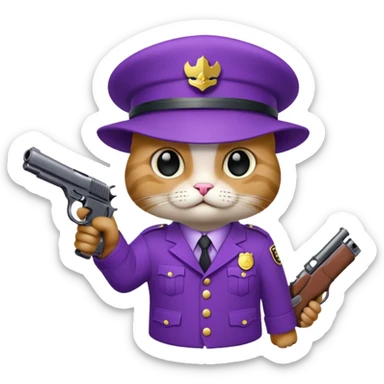 Un chat violet avec un pistolet sticker