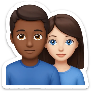 Brown hair blue eyed girl, dark skinned black hair brown eyes guy, in love  sticker