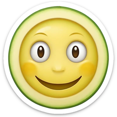 A yellow round modern smiley face emoji wearing zucchini slices on its eyes  sticker