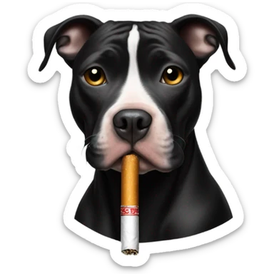 Small black pit bull smoking a cigarette unamused sticker