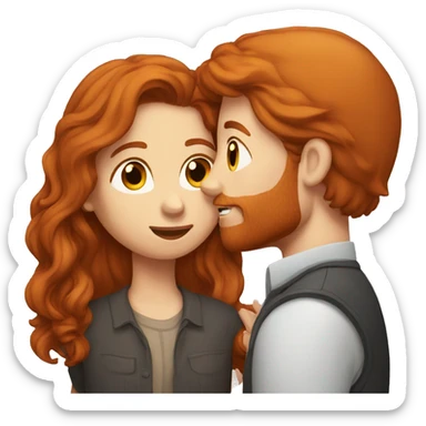A redhead kissing a man chestnut-haired man sticker