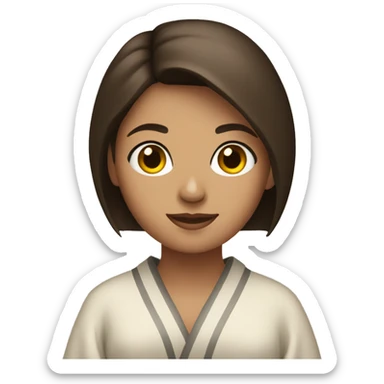 brunette with short hair in a robe with a cup in her hands sticker