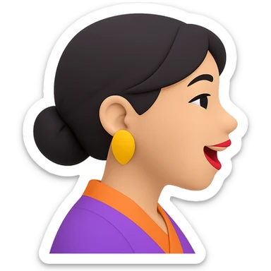 Asian girl profile, right side, talking, with a different hairstyle, in the style of 3D emoji, no background sticker