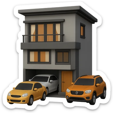 Add two realistic 3D emoji-style cars parked in front of the house. Keep the style and colors consistent with the house. The background should be transparent. The style to emulate is 3D emoji style. sticker