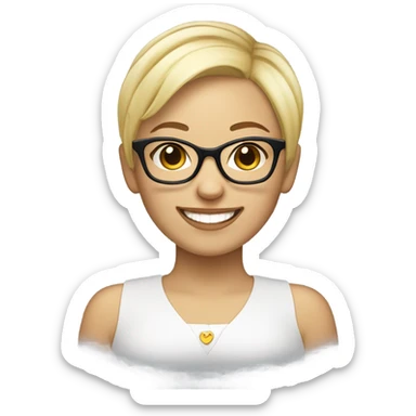Pretty blond woman pixie cut glasses love sticker