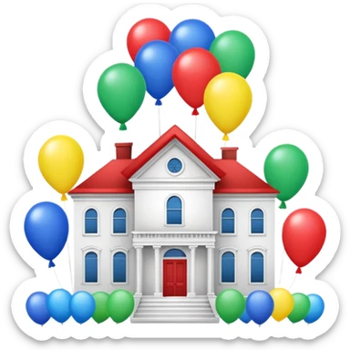 white house with balloons on top sticker