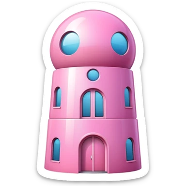 Show me tall, pink skyscraper with rounded top and two spherical entrances placed at the bottom sticker