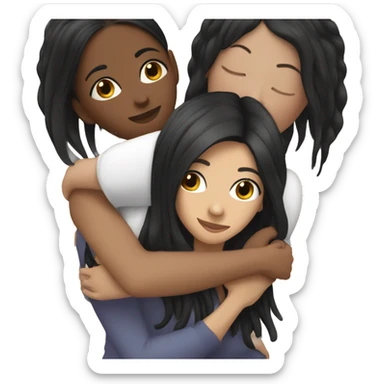 Lesbian with long black hair and white skin hugging her girlfriend from behind sticker