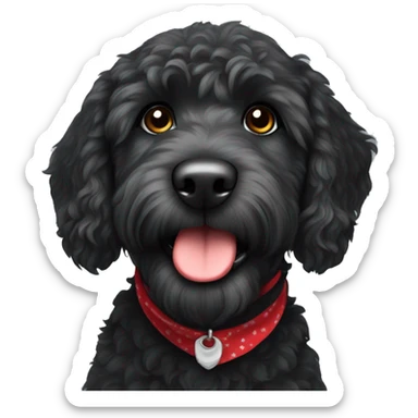 mini black labradoodle dog with red bandana around neck sticker