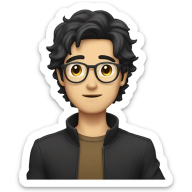 anime man with glasses and dark hair looking sideway and pointing finger at left side sticker