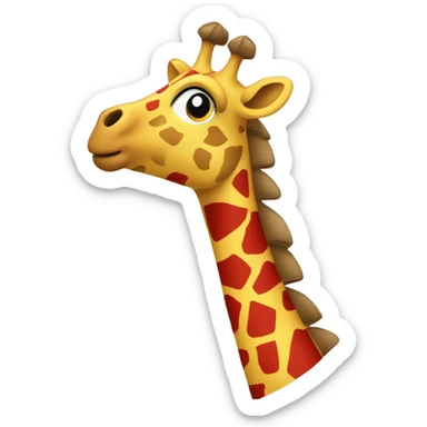 a rubber giraffe with patches of red, yellow, blue, red and green sticker