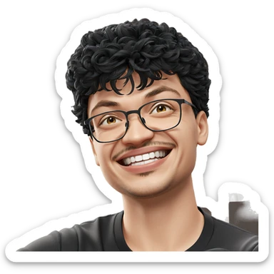 smiling boy in black shirt sticker