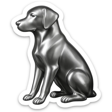               Apply a high-end, photorealistic metallic chrome material to the provided {subject}. The material should have a smooth, slightly curved surface with subtle reflections and soft shadows, resembling brushed or polished silver metal. Preserve the exact shape, proportions, and design of the original object. Set it against a solid black background (#000000) in 8K resolution. The lighting should enhance the beveled edges and reflective highlights, creating a sleek, premium finish. {subject} = dog sticker